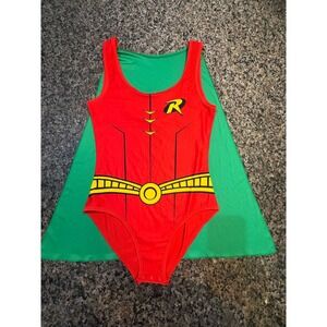 DC Comics Robin Superhero Bodysuit Costume with Detachable Cape Red Green Medium